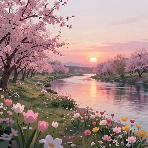 Serene Pastel Landscape at Sunset