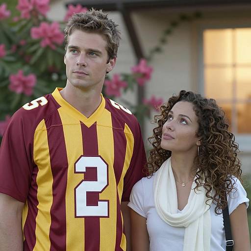 Casual Couple with Floral Background