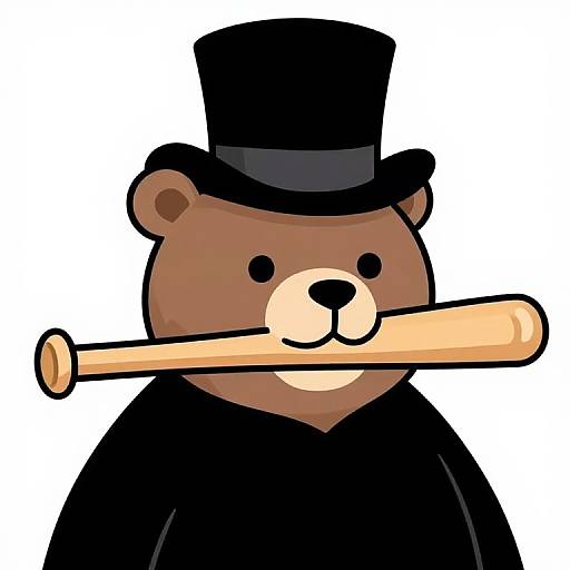 Cartoon Bear with Top Hat and Baseball Bat