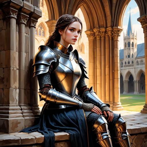 Sorrowful Knight in Gothic Courtyard