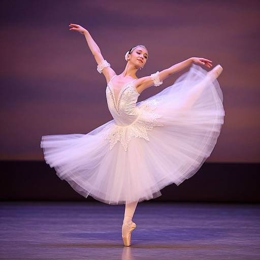 Elegant Ballerina Mid-Pose on Stage