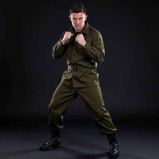Serious Man in Military Fighting Stance