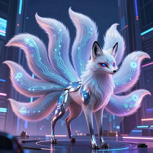 Cyberpunk Kitsune with Neon Tails