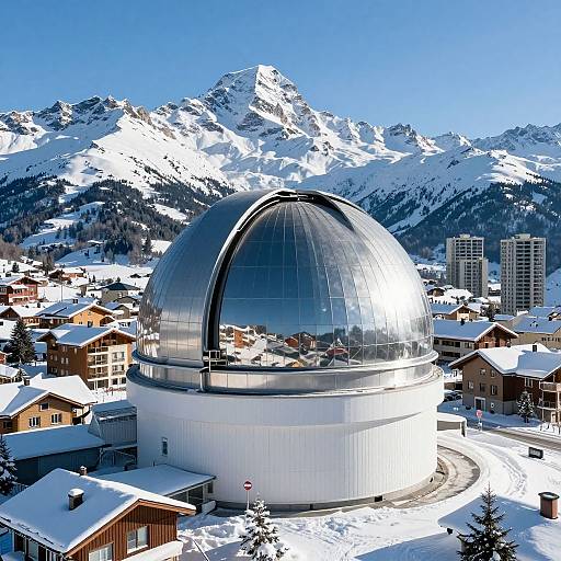 Futuristic Observatory in Snowy Alpine Town