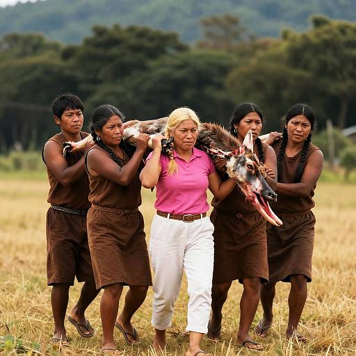 Indigenous People Carrying Animal Carcass