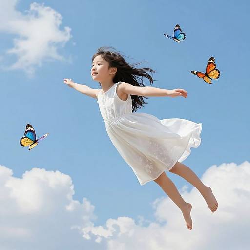 Joyful Girl Soaring Among Butterflies