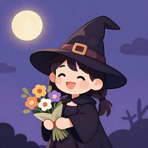 Adorably Spooky Gentle Witch with Bouquet