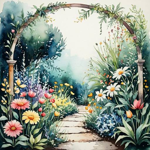 Watercolor Enchanted Garden Floral Border
