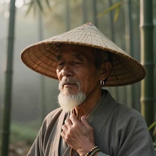 Serene Elderly Man in Bamboo Forest