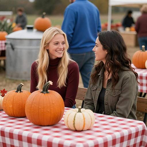 Two Women at Autumn Pumpkin Patch