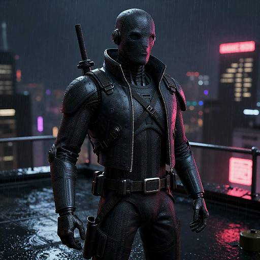 Noir Android Detective on Neon Helipad