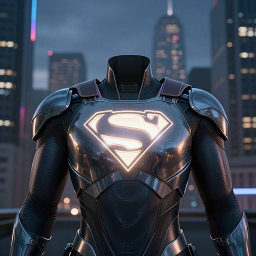 Glowing Superwoman Armor in Futuristic City