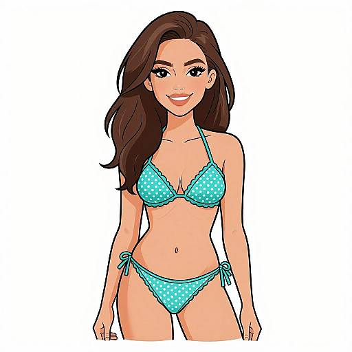 Smiling Woman in Teal Two-Piece Bikini