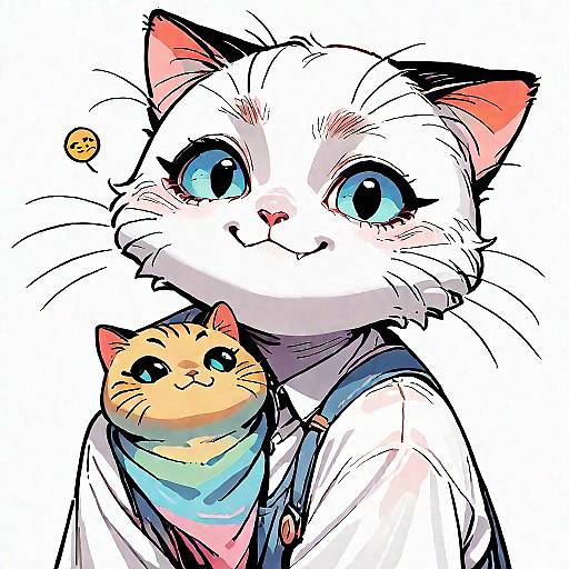 Anime Style Cat Character with Kitten