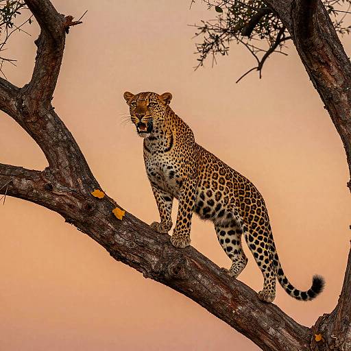 Ferocious Leopard on Gnarled Tree Branch