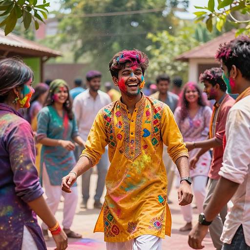Festive Holi Celebration in Village Garden