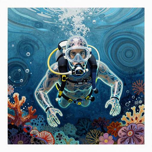 Neon Underwater Explorer Portrait Art