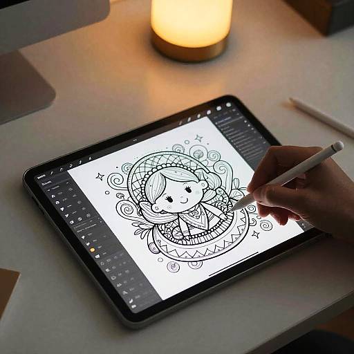 Digital tablet drawing whimsical line art