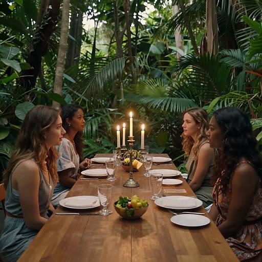 Actress Dining in Jungle Setting