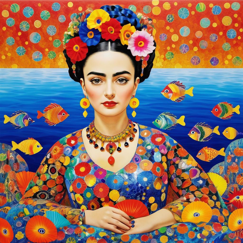 Frida Kahlo: Colorful Mermaid Portrait