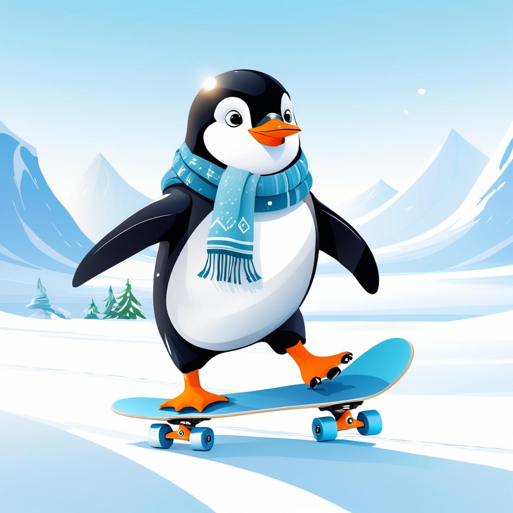 Skateboarding Penguin in Icy Adventure