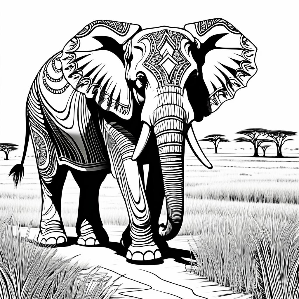 Majestic Elephant Savanna Coloring Page