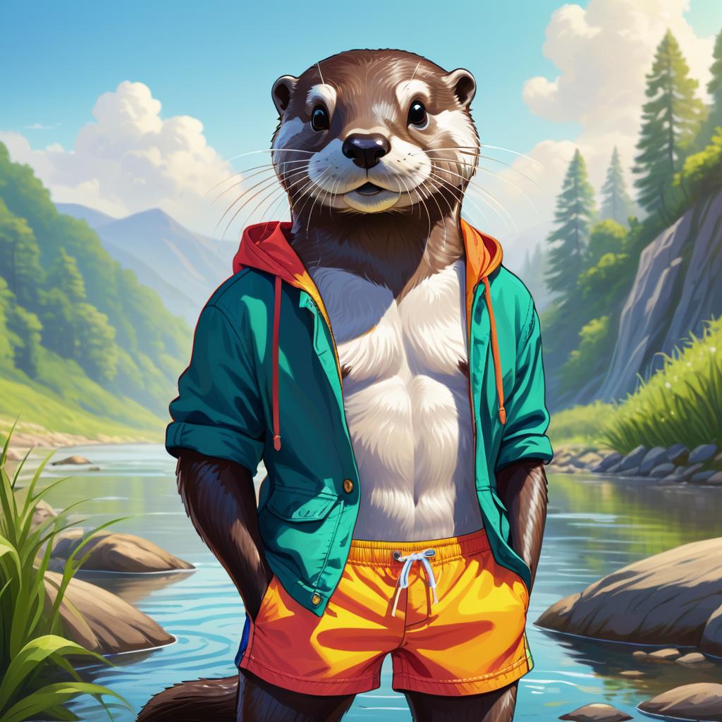 Vibrant Ecchi Otter at Riverbank