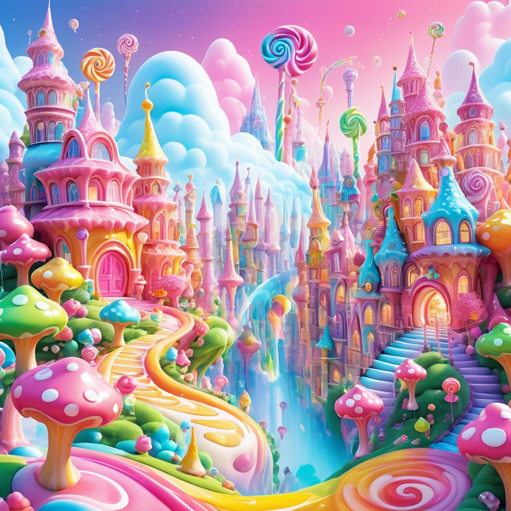 Whimsical Candyland with a Lollipop Dragon