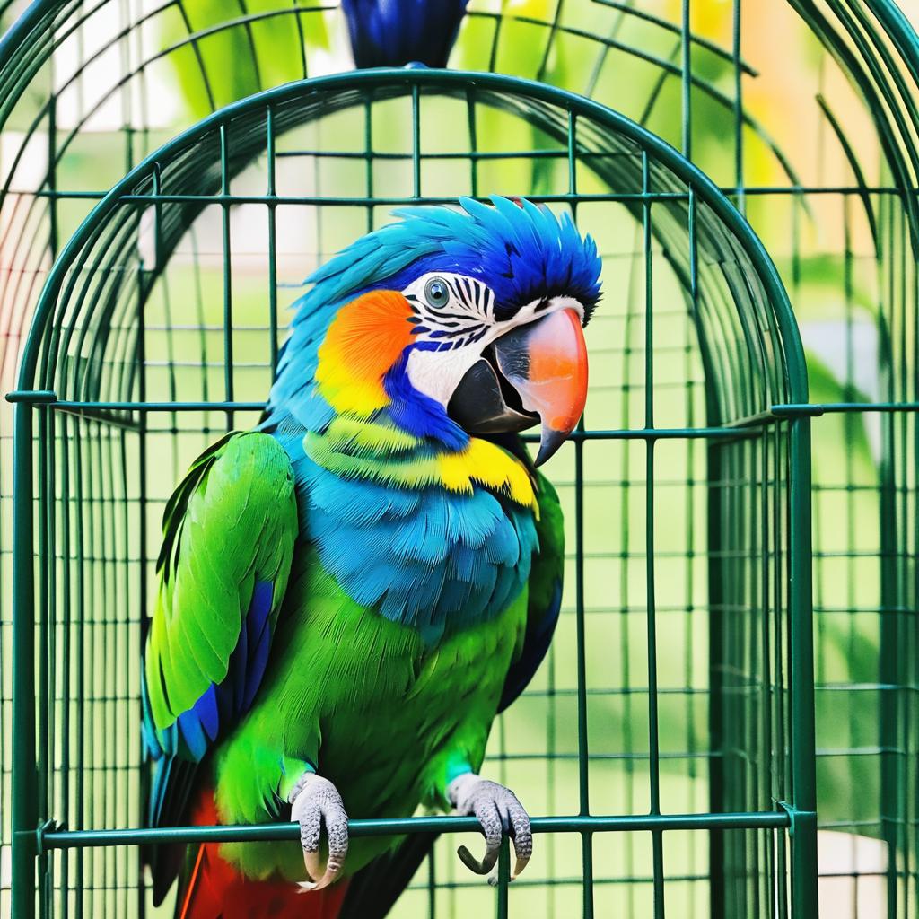 Vibrant Parrot in a Birdcage