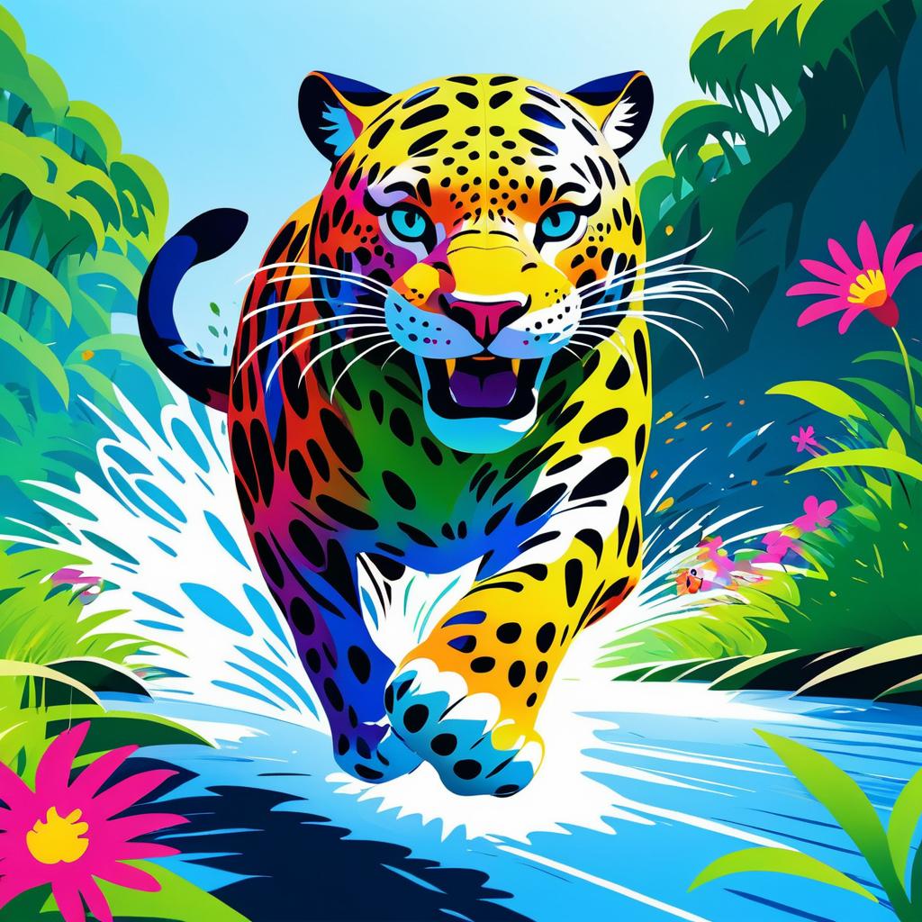 Fearless Jaguar Running by the Riverbank