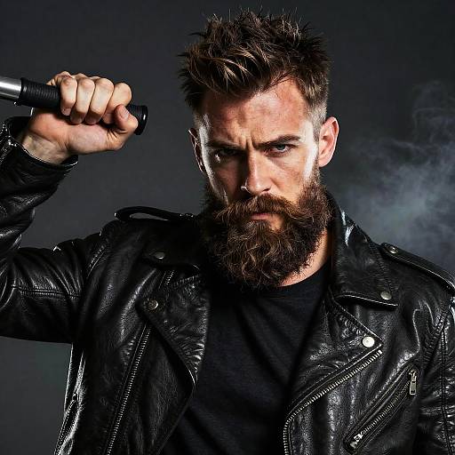 Rugged Biker with Handlebar Beard