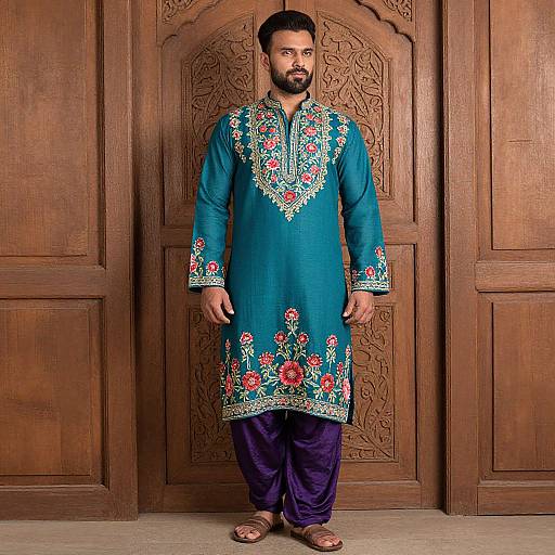 Confident Bearded Man in Ethnic Kurta