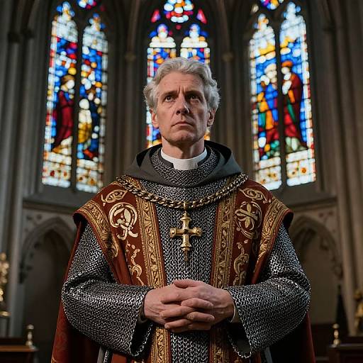 Stoic Silver-Haired Cleric in Gothic Cathedral