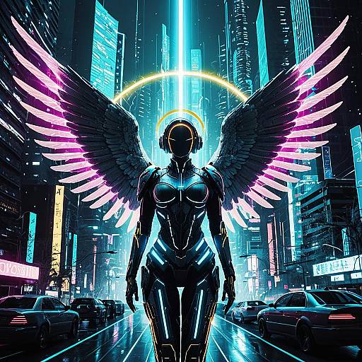 Futuristic Cyberpunk Angel in Neon City
