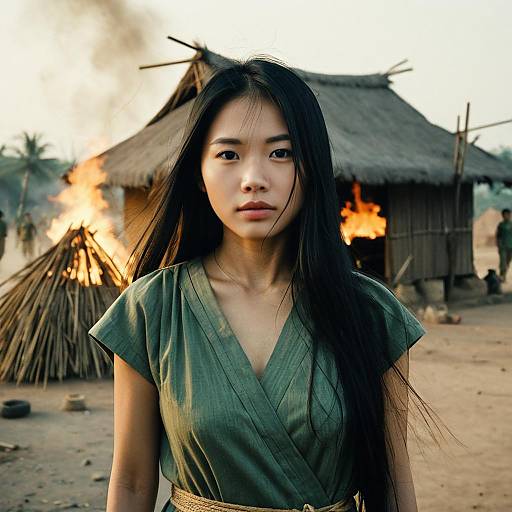 Stoic Vietnamese Woman in Warzone
