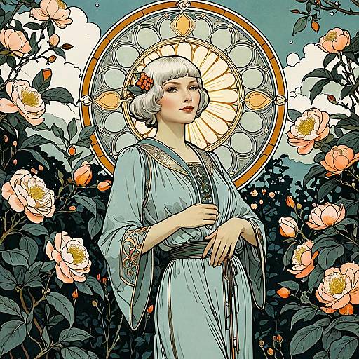 Art Nouveau Poetess in Camellia Garden