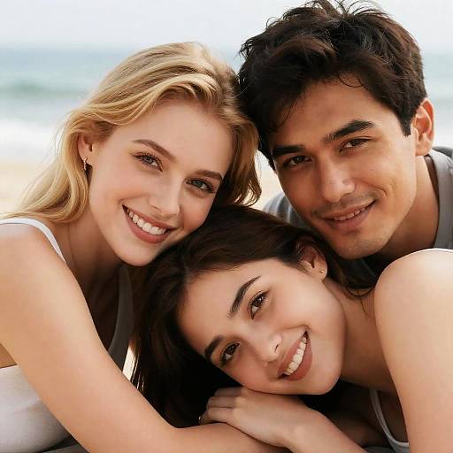 Intimate Embrace of Three Smiling Souls