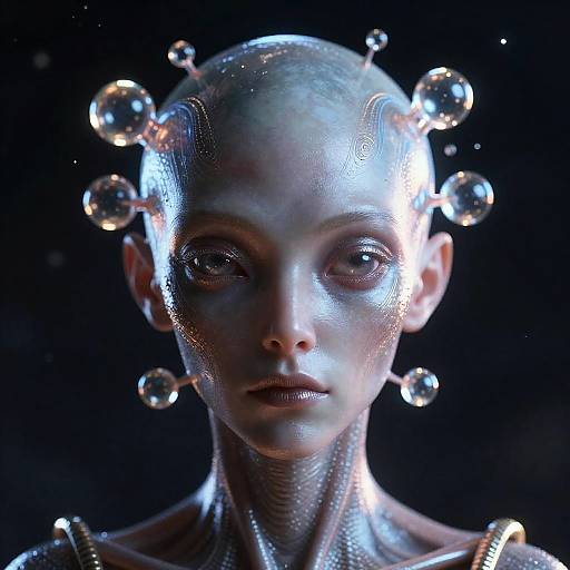 Alien Face in Glowing Orb Cosmos