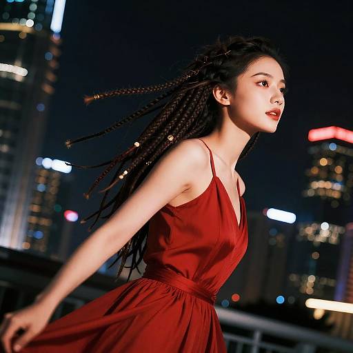 Elegant Woman with Dreads in Futuristic City