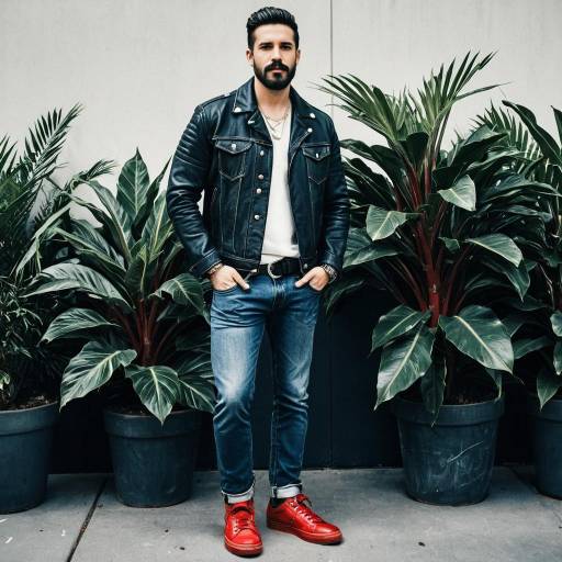 Man in Leather Jacket and Red Sneakers