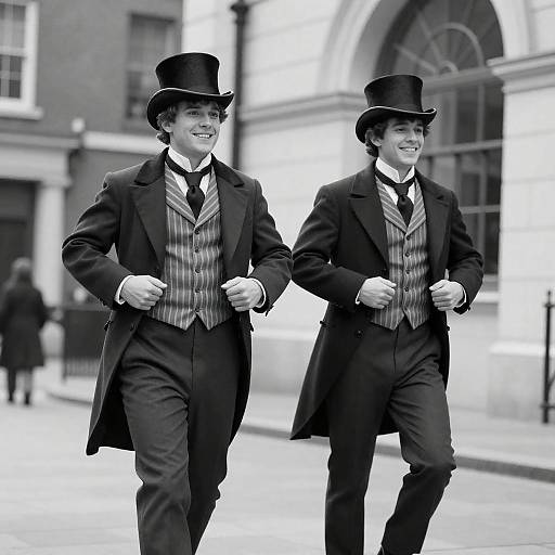 Victorian Performers in Energetic Black-and-White