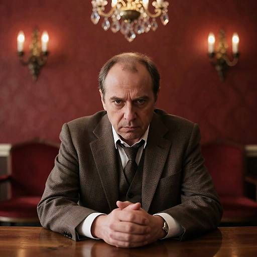 Serious Middle-Aged Man in Cozy Setting