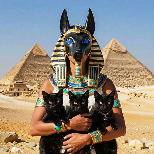 Mystical Egyptian Woman with Cats