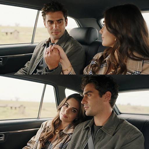 Couple Sharing Intimate Moments in Vintage Car