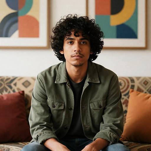 Stylish Man on Patterned Couch