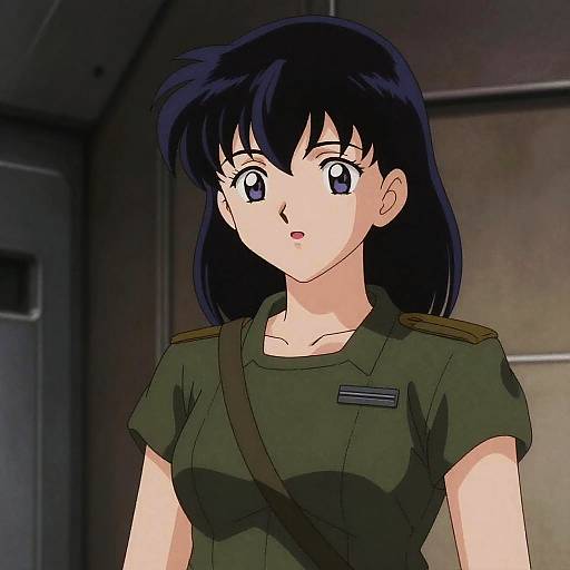 Reflective Anime Portrait in Futuristic Military