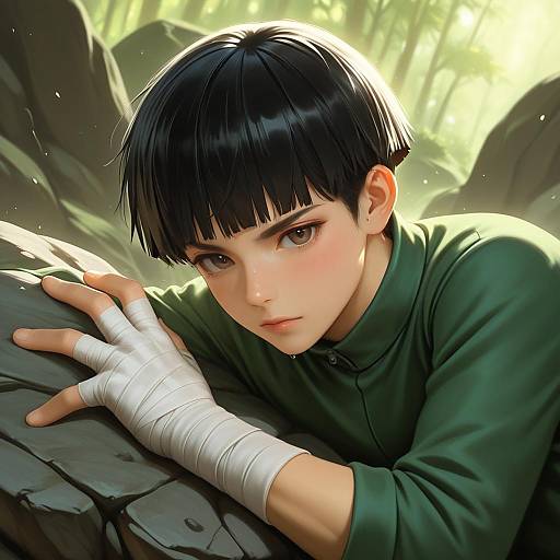 Illustration of Rock lee, naruto (series) in the style of Crumbles