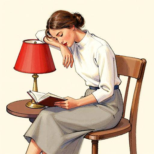 Sketchy Digital Portrait of Woman Reading