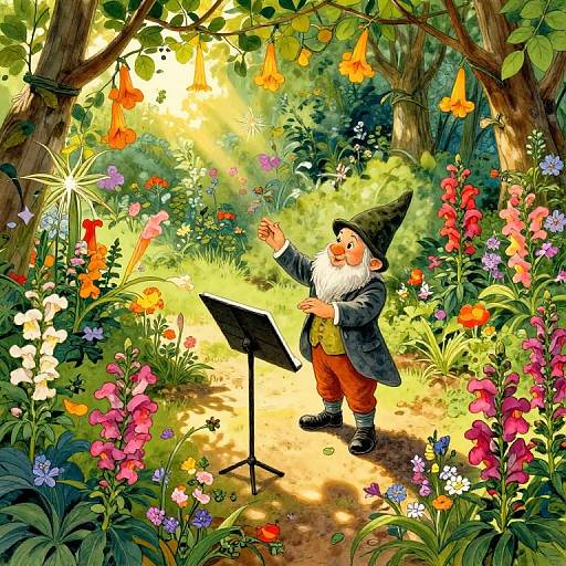 Gnome Conducting Floral Orchestra