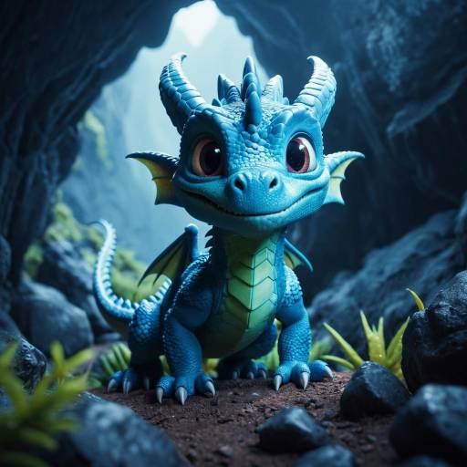 Cute Baby Dragon in Misty Cave